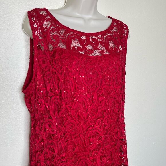 NWT Liz Claiborne Red Lace Sequin Fit and Flare Dress Sleeveless Lined Women 16 - Picture 3 of 14